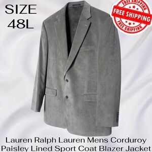 Lauren Ralph Lauren Mens Corduroy Paisley Lined Sport Coat Blazer Jacket 48L